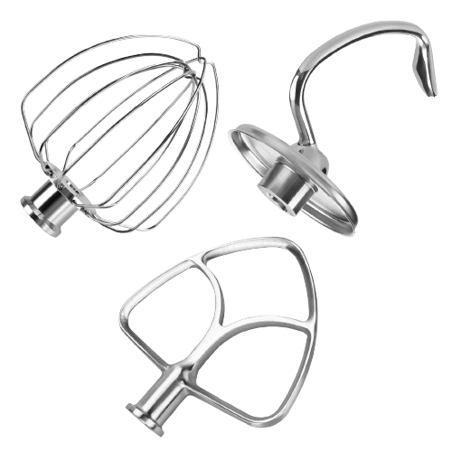 KitchenAid flat beater dough hook and wire whip attachments