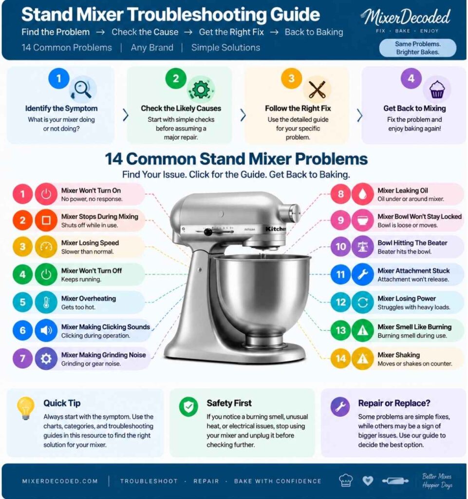 stand mixer troubleshooting guide infographic
